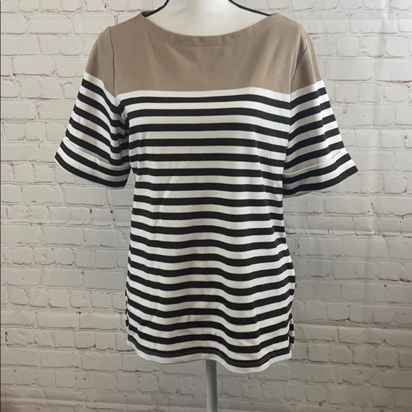 Karen Scott Tops - Karen Scott boat neck striped cotton Tee shirt
